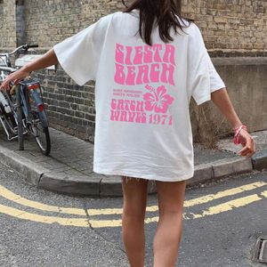 Kadın tişört siesta plaj mektubu baskı büyük boy tatil tişört yaz modaya uygun moda gündelik tshirts kadınlar vsco estetik y2k tshirt üstler 230414