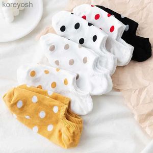 Kids Socks 5 Pairs/Lot Womens Cute Dots Printed Sox Hight School Girls Soft Cozy With Silicone Anti-fall Ankle Ladies Sokken KoreaL231114