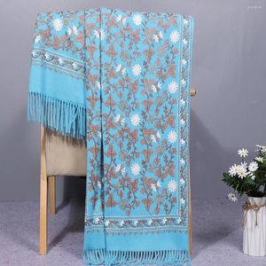 Schals Künstliche Kaschmirschals Frauen Wrap Chal Weiche Stickerei Blume Pashmina Mujer Bufanda Quasten Schalldämpfer Poncho