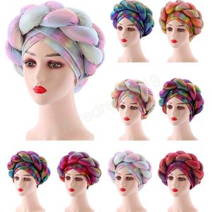 Turban Turban Opakowanie afrykańskie muzułmańskie kobiety chemo czapka hidżab maska ​​czapka włosa femme chusta na głowę