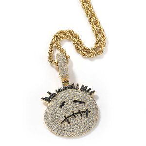 Colares pendentes Hip Hop 3a+ cz pedra pavimentada Bling gelo para fora de cartoon de capa de thorn colares para homens para homens jóias de jóias T230413