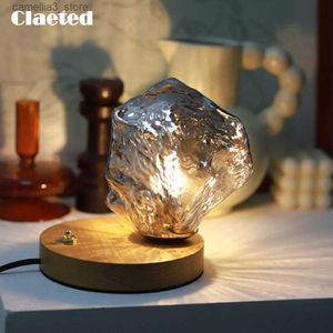 Luzes da noite Nordic Creative Glass Rock Table Lamp Bar Restaurante Desktop Atmosfera Decoração Desk Lamps Quarto Bedside Night Light Q231114