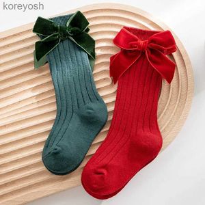 Kids Socks Baby Christmas Girls Autumn Winter Toddlers Big Bow Knee High Long Kids Sock Soft Cotton Red Newborn Socken For 0-5 YearsL231114