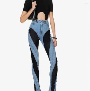 Women's Jeans Denim Pants Contrast Color Slim Split Patchwork Thin Pencil Autumn Fashion High Waisted