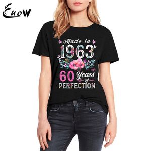 T-shirt feminina EUW cor de algodão vintage fabricada em 1963 Floral Vintage 60º aniversário Presentes de menina Roupa Impressão fofa camiseta de streetwear 230414