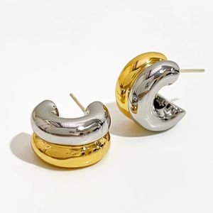 Ohrstecker Perisbox, zweifarbig, poliert, dicke Ohrringe für Damen, modern, klobig, doppelt, Boucle Oreille Femme 231113