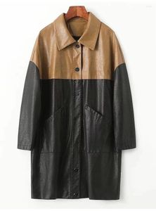 Женское кожаное пальто по специальной цене, осень 2023, осень и зима OL, большая универсальная ветровка с контрастной вставкой, повседневная