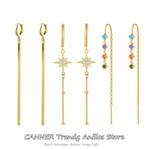 Dangle Chandelier CANNER 100 925 Sterling Silver Vintage Long Chain Tassel Drop Earrings for Women Trend Korean Jewelry Hanging Pendientes 230414
