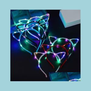 Other Event Party Supplies Led Light Up Cat Ear Headband Glowing Women Girl Flashing Hair Band Football Fan Concet Fans Cheer Prop Dhqz1