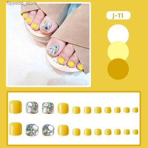 False Nails 24Pcs Bright Yellow False Toenail Glitter Diamond Fake Nails for Women and Girl Salon Finger Toes DIY Press-on Nails MH88 Q231114