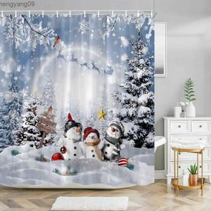 Duschgardiner god jul snögubbe dusch gardin badrum festlig söt tecknad jultomten skog hjort tyg dusch gardin badrum dekoration r231114