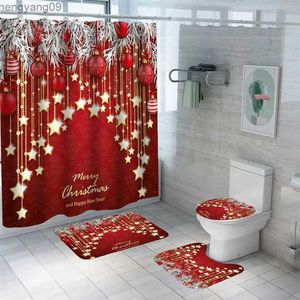 Zasłony prysznicowe świąteczne zasłony prysznicowe nadruk maty śnieżnej z zestawu wodoodporne dywany choinki zasłony kąpielowe dywany toaletowe R231114