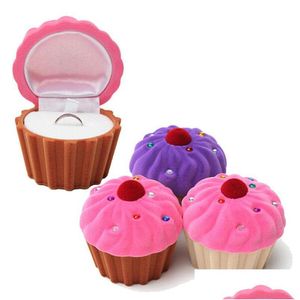 Scatole di gioielli Bella mini torta a forma di tazza Anello Veet Box Orecchino Ciondolo Collana con medaglione Custodia 3 colori Consegna a goccia Pa Dhgarden Dhj05