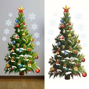 Autocollants muraux arbre de noël autocollants muraux en verre décalcomanie arbre de noël flocon de neige fenêtre autocollant décoration de noël pour la maison ornements muraux Navidad 231113