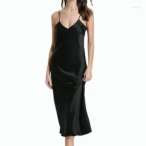 Women's Sleepwear Satin Suspender Nightdress V-Neck Sexy Summer Nightgown Long Slip Sleep Dress Home Nightwear