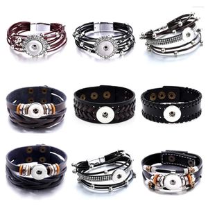 Bileklik 10pcs 18mm Snap Button Takı Bilezik Örgülü Siyah Deri Bileklik Fit Snaps Mıknatıs Toka Bracele