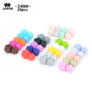 Bebek dişler oyuncaklar lofca mini hexagon 20pcs silikon boncuklar 14mm çiğneme boncuklar cazibe bebek teter yanan diş çıkarma kolye emziği klip 230413