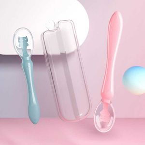 Cups Dishes Utensils Newborn Baby Spoon Silicone Soft Temperature Sensing Spoon Children Tableware Training Spoon Infant Feeding Tools AA230413