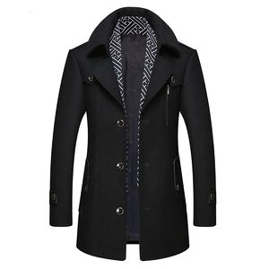 Giacche da uomo Autunno Inverno Uomo Trench di lana Moda Giacca media lunga Maschile Doppio colletto con cerniera Cappotto Frangivento Cappotto di lana 231113