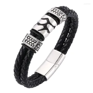 Charm Bracelets Fashion Male Jewelry Braided Leather Bracelet Personality Design Stainless Steel Magnetic Clasps Men Wrist Band Gifts PD0076