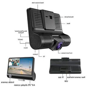 Freeshipping HD Nacht Auto Dvr Dash Cam 40 Zoll Videorecorder Auto Kamera 3 Kameraobjektiv mit Rückfahrkamera Registrator Dashcam DVRs Rjec