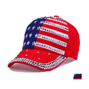 Ball Caps Fashion Casual Casquette Femmes Baseball Cap Girls Sparkle Righestone USA Patriotic American Flag Lady Hats Drop Livrot a DHPHM