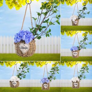 Dekorativa blommor Wild Flower Door Basket Spring och Summer Wreath Welcome Love Sign Porch Christmas Outdoor Decorations