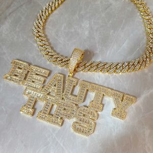 Pendant Necklaces Custom Word Necklace Iced Out AAAA Zirconia Baguette Letters With Big Hoop Cuban Chain Pendant For Men Women Hip Hop Jewelry T230413