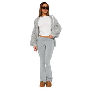 Calças femininas capris ajuste fino dobrar sobre cintura baixa alargamento leggings sino inferior casual lounge bootcut calças de yoga sweatpants