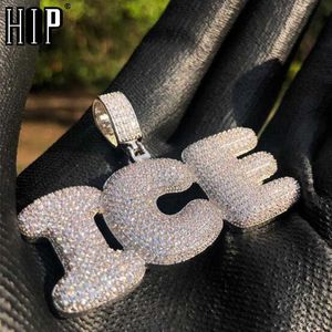 Pendant Necklaces Hip Hop Custom Name Zircon Iced Out Bubble Letters Chain Pendants Necklaces For Men Jewelry With Gold Cuban Tennis Chain T230413