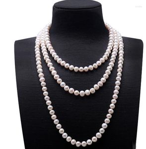 Kedjor designer tröja halsband lång rund naturlig vit 8-9 mm sötvatten pärlhalsband oändlig charm 160 cm