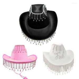 Berets 50JB Cowgirl Hut Strass Quaste Glänzend Rave Disco Hüte Für Halloween Dress Up Cosplays Party Kostüm Zubehör