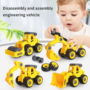Diecast Model Cars 4pcs Engineering Vehicle Toys for Kids Diy Screw Construction Excavator Tractor Bulldozer Modeller Bil Boys Toys for Children Giftl231114