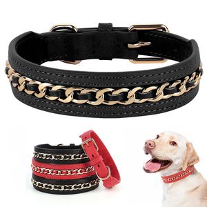 Dog Collars Leashes Genuine Leather Collar Luxyry Metal Decoration s Adjustable Neckalce for Medium Large Pitbull German Shepherd 230414