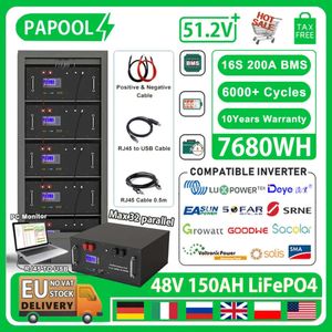 LiFePO4 48V 150Ah 7,68Kw Akku 6000 Zyklen 16S 200A BMS 51,2V 100Ah 120Ah 200Ah 300Ah RS485 CAN PC Monitor EU LAGER KEINE STEUER