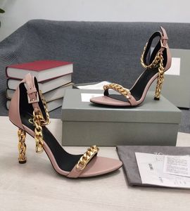 Summer Luxury Tomsford Women Sandals Shoes Gold Chain Heel Ankle Strap Chain Heel Lady Wedding Party Gladiator Sandalias EU35-43