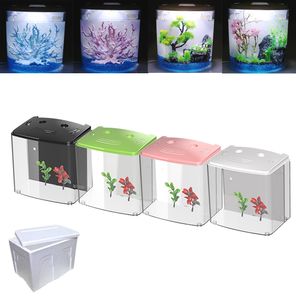 Aquariums Sunsun 5L Mini ryba z filtrem wody cicha pompa powietrza Ekologia LED Ekologia przenośna USB Nano Desktop Betta Goldfish 230414