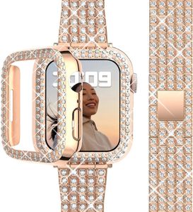 Novità Per Apple Watch Band Ultra 49mm 45mm 41mm 40/44mm 42mm Glitter cinturino in metallo Custodia protettiva con diamanti iWatch Series 9 8 7 6 5 4 SE