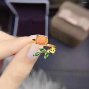 Klusterringar fri storlek ring med naturligt opal sällsynt orange blad vvs jorden bryts obehandlad 925 sterling silver