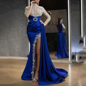 Crystal Prom Dress Saudiarabien Långa ärmar plus storlek till och med klänning kvinnor formell klänning sjöjungfru elie saab elegant kändis mantel de soiree sexig mamma till brudklänningen