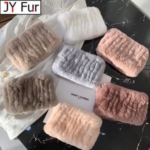 Lenços Mulheres Real Fur Handmade Stretch Fur Scarf Knit Genuine Rex Rabbit Fur Headbands Meninas Natural Fur Ring Cowl Snood Scarves Inverno 231113