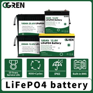 LifePO4 battery 12V 24V 100Ah 200Ah lithium iron phosphate battery - built-in BMS for solar power system RV drive motor