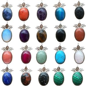 Pendant Necklaces Aventurine Malachite Crystal Carnelian Tiger Eye Cherry Quartz Opal Howlite Lapis Lazuli Pineapple Bead 1pcs WFH738