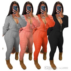 Tute da donna Due pezzi Set Designer 2023 Nuova cerniera personalizzata Anti Pilling Maglieria Tuta Sportwear 4 colori S-XXL