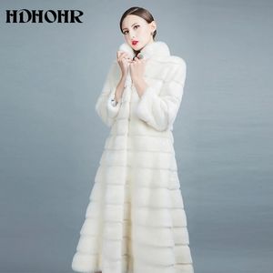 Kadınlar kürk sahte hdhohr 2023 Yüksek kaliteli doğal vizon katlar etek ile uzun kadınlar kış gerçek beyaz ince sıcak ceketler feamle 231114