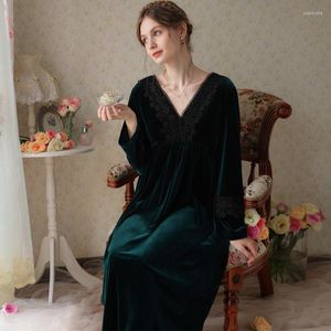 Damska odzież sutowa polar Nightdress Kamienna koronkowa w szpic ciepła nocna odzież nocna długa szlafrok elegancka Soild Retro Winter Sleepdustres