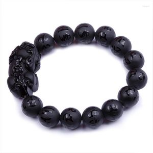 Gioielli in filo Bracciali in pietra naturale genuina nera Design in ossidiana a sei parole Pi Xiu Crystal Round Bead Donna Uomo