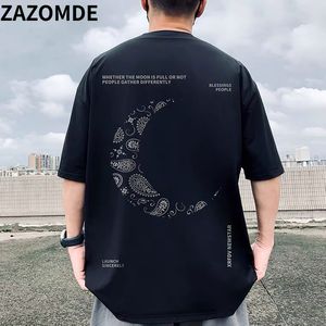 Herr t-shirts zazomde män hip hop streetwear t-shirt moon grafik t-shirt harajuku bomull casual tshirt kort ärm toppar tees sommarkläder 230414