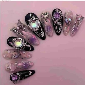 False Nails Metal magic mirror Punk style nail/Y2k /Elegant Nails/3D nail/hand made Press on Nails/Press Q