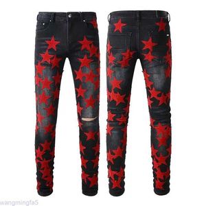 Vuzp Men's Jean Purple Brand Designer staplade Women Pants Star Patches Hip Hop med hål Skinny Jeans